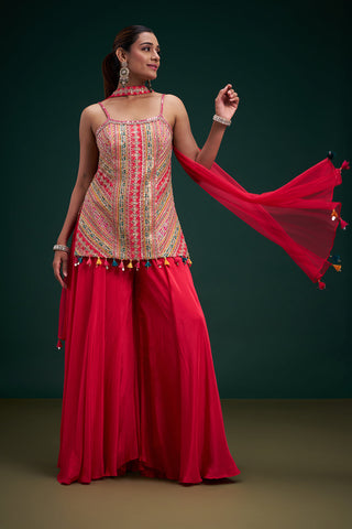 Fuchsia Crepe Indo-Western Suit with Mirror Work