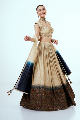 Gold Ombre Tissue Lehenga with Resham and Sequins Embroidery