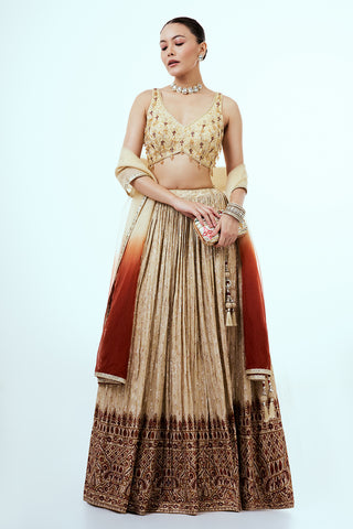Gold Ombre Tissue Lehenga with Sequins Work