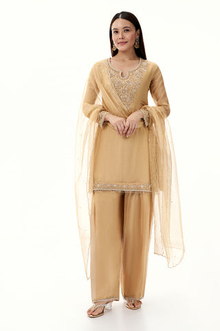 Golden Tissue Suit with Zardosi and Bead Work
