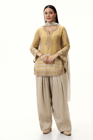 Golden Tissue Suit with Zardosi and Sequin Work