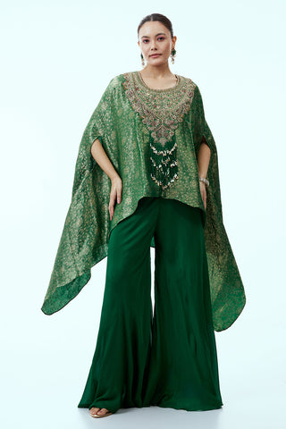 Green Brocade Indo Western Kaftan Top with Palazzo Pants