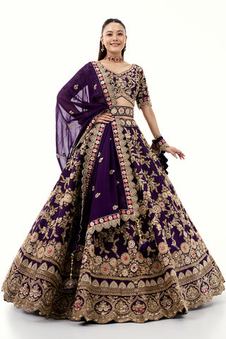 Purple Lehenga with Raw Silk and Zardosi Embroidery