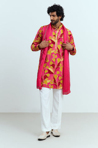 Hot Pink Printed Men's Kurta Set
