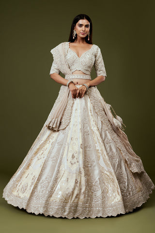 Ivory Brocade Lehenga with Moti Work