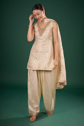 Ivory Gold Kurta Set with Zari Embroidery