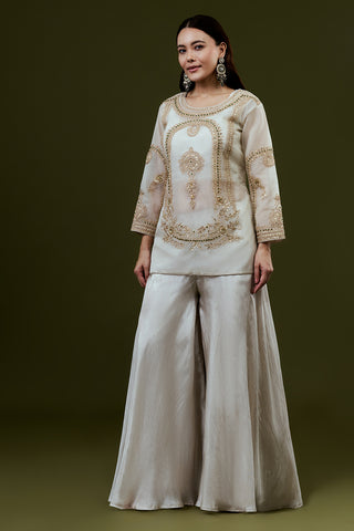 Ivory Uppada Silk Suit Set with Zardosi Work