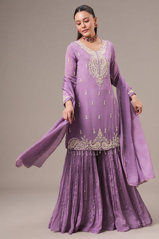 Lavender Chinon Sharara Suit with Pearl and Sequin Work