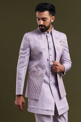 Lavender Embellished Men's Kurta with Jacket