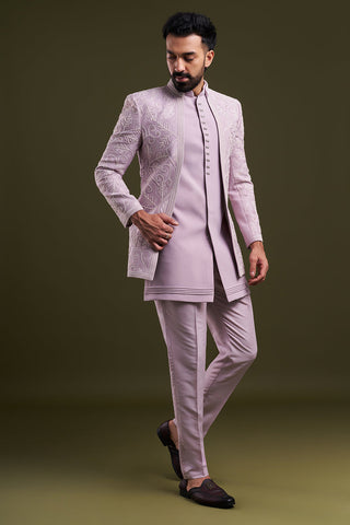 Lavender Japanese Armani Dori Work Men's Kurta with Jacket