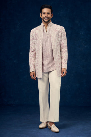 Lavender Lucknowi Mens Jodhpuri with Chikankari and Resham Work