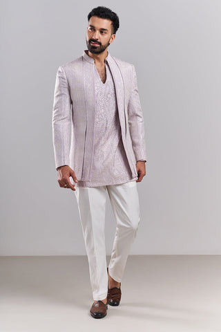 Lavender Nokia Silk Embroidered Men’s Indo-Western Set
