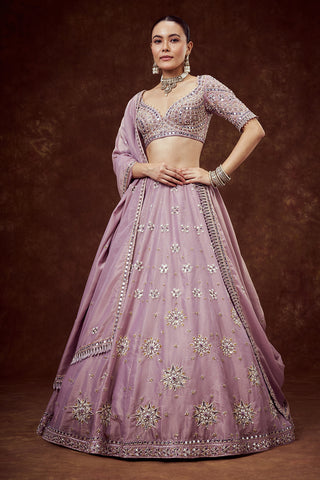 Lavender Shimmer Crush Bridesmaid Lehenga with Ornate Accents