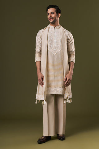 Light Copper Shimmer Mens Kurta Set with Pearl Embroidery