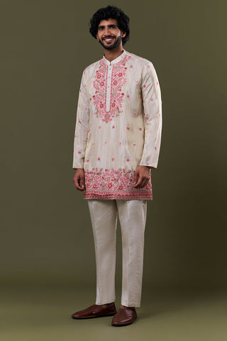 Light Gold Shimmer Georgette Floral Resham Embellished Kurta Set