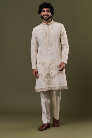 Light Gold Shimmer Georgette Mirror Embellished Kurta Set