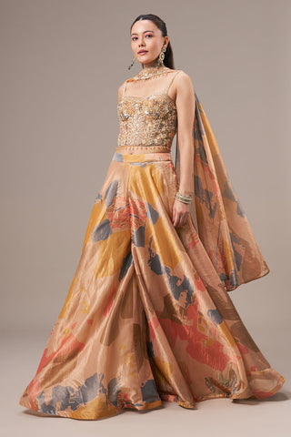 Light Golden Tissue Crop Top Style Suit with Cutdana and Sequin Work