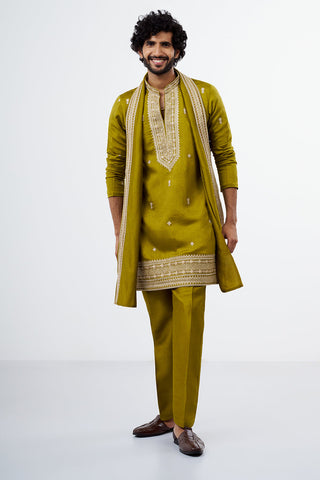 Light Olive Embroidered Men's Kurta Set