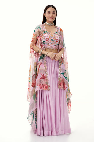 Lilac Chinon Set with Resham and Zardosi Work