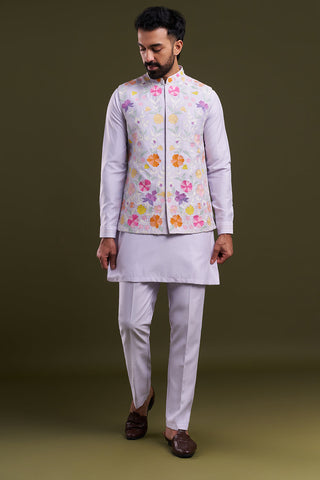 Lilac Nokia Silk Dori Work Men's Kurta with Jacket