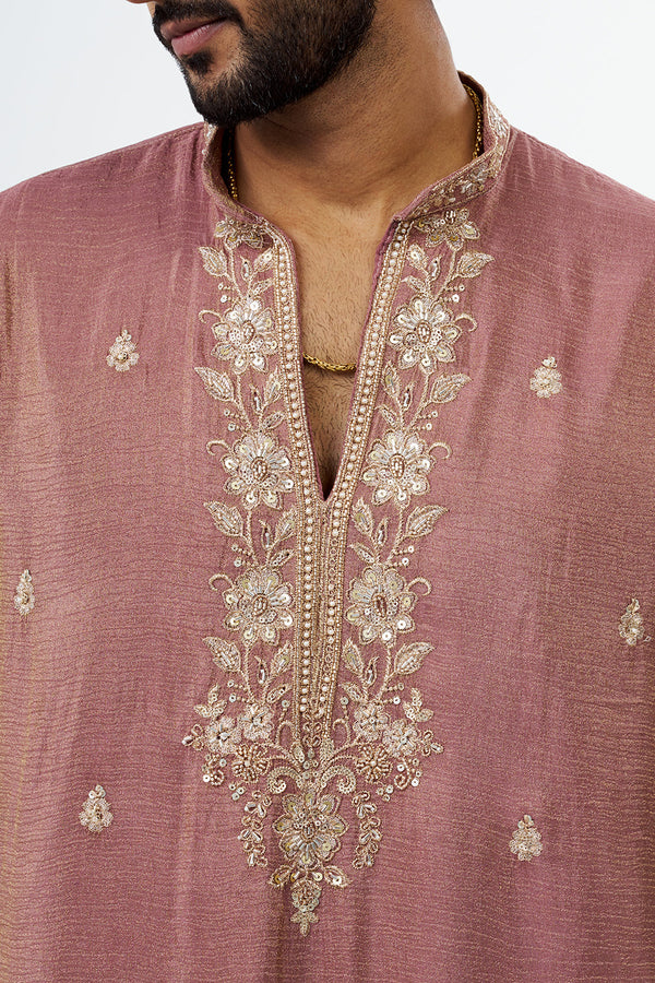 Mauve Embroidered Men's Kurta Set