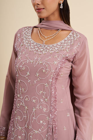 Mauve Viscose Georgette Kurta Set with Sequin Embroidery