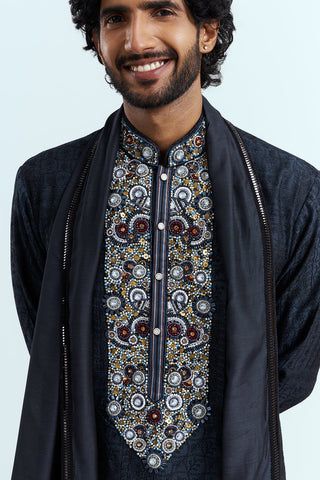 Midnight Black Embellished Men's Kurta Set