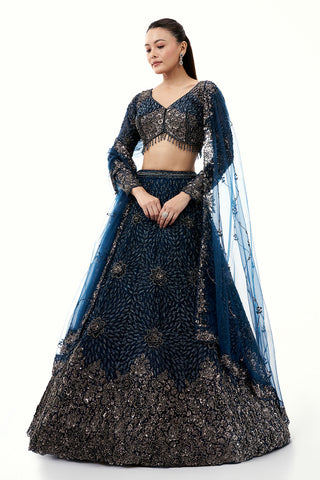 Midnight Blue Lehenga with Sequins and Bead Work