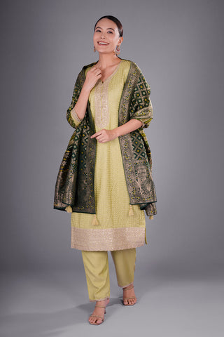 Mint Green Dupion Silk Kurta Set with Resham Embroidery