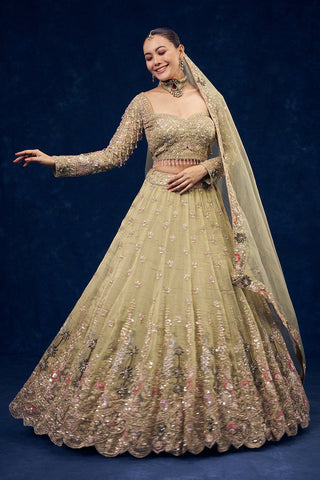 Mint Green Organza Lehenga with Cutdana and Pearl Hand Work