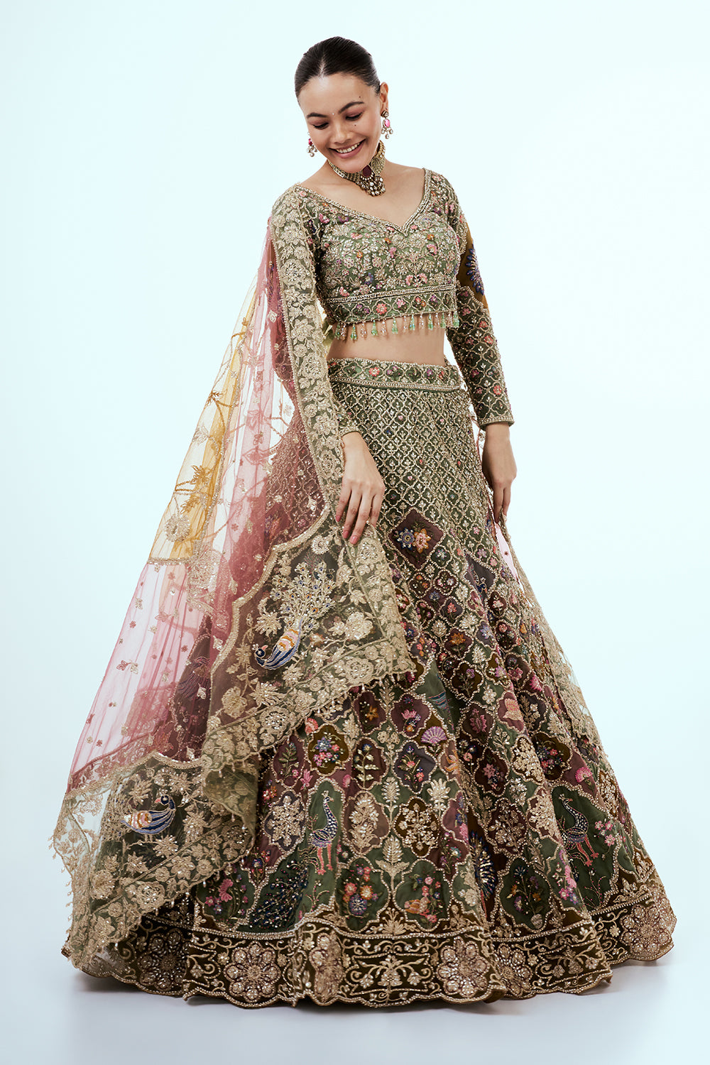 Multicolored Embellished Lehenga Set with Resham and Zari Embroidery