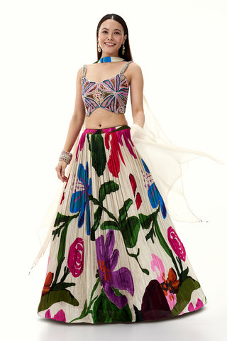 Multicolour Crepe Lehenga with Zardosi and Cutdana Work