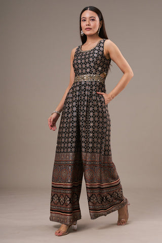 Multicolour Khadi Georgette Jumpsuit with Zardosi and Mirror Work