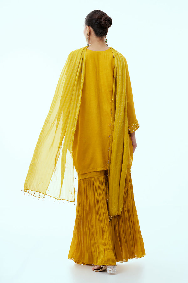 Mustard Sharara Suit with Colourful Zari and Sequin Embroidery