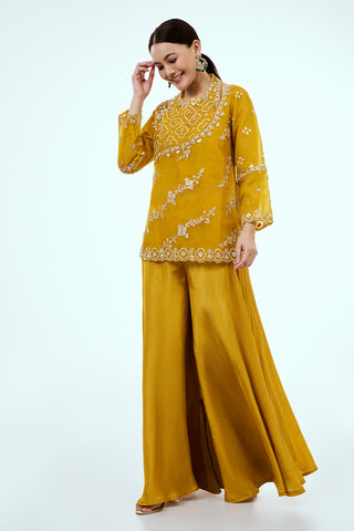 Mustard Yellow Uppada Silk Co-ord Set with Zardosi Work