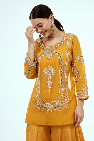 Mustard Uppada Silk Co-ord Set with Zardosi Work