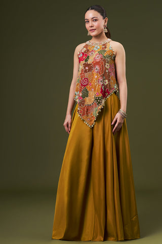 Mustard Yellow Crepe Coord Set with Sequin and Zari Work