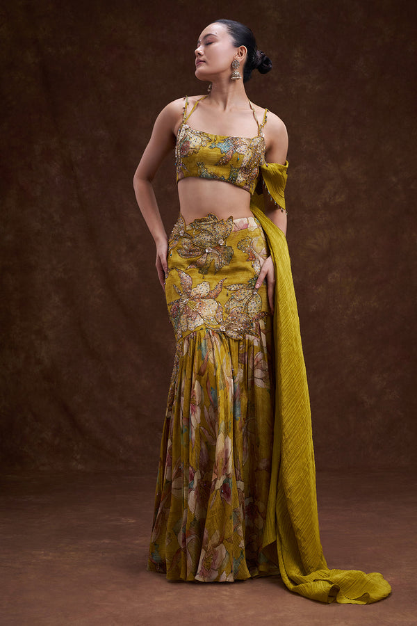Mustard Yellow Floral Embellished Lehenga Set