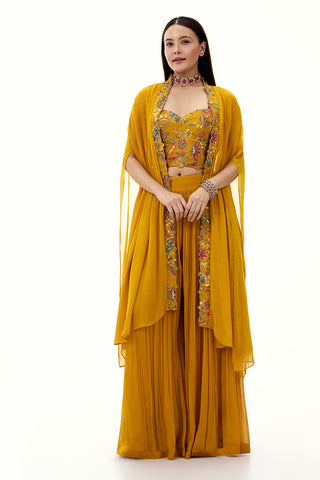 Mustard Yellow Georgette Palazzo Suit with Sequin and Bead Work