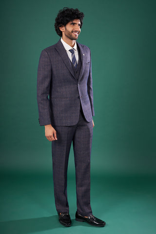 Navy Blue Rayon Three-Piece Suit