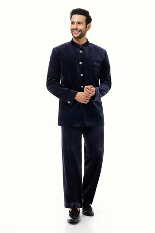 Navy Blue Velvet Mens Jodhpuri Set