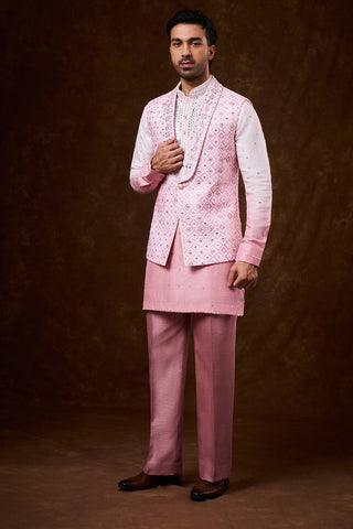Ombré Peach Nokia Silk Men's Kurta Jacket Set with Mirror Work