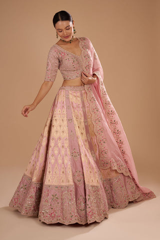 Onion Pink Pure Silk Lehenga Set with Buti Embroidery
