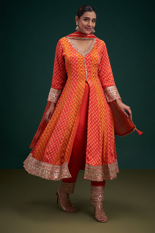 Orange Chiffon Anarkali Suit with Zardozi and Sequin Embroidery