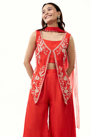 Orange Cotton Silk Palazzo Set with Cutdana and Moti Work