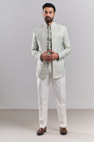 Pastel Blue Tissue Silk Embroidered Jodhpuri Set