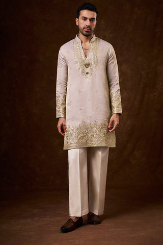 Pastel Lavender Tissue Silk Men's Kurta Set with Mirror Work