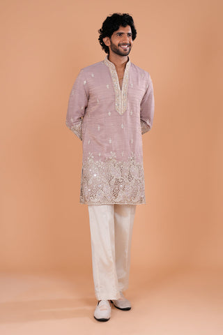 Light Purple Embroidered Men's Kurta Set