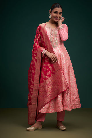 Pink Banarasi Silk Salwar Suit with Sequin Work