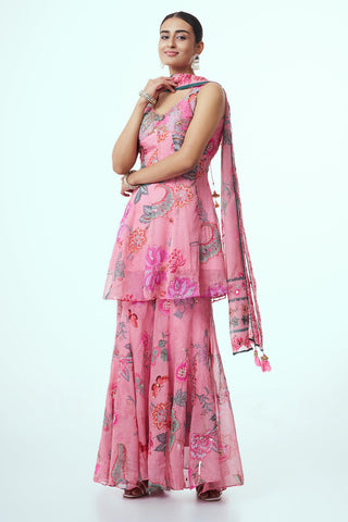 Pink Chiffon Indo Western with Mirror Work